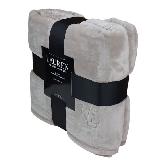 Lauren Ralph Lauren Classic Micromink Blanket Full/Queen 90x90" Luxurious Beige - Picture 3 of 7